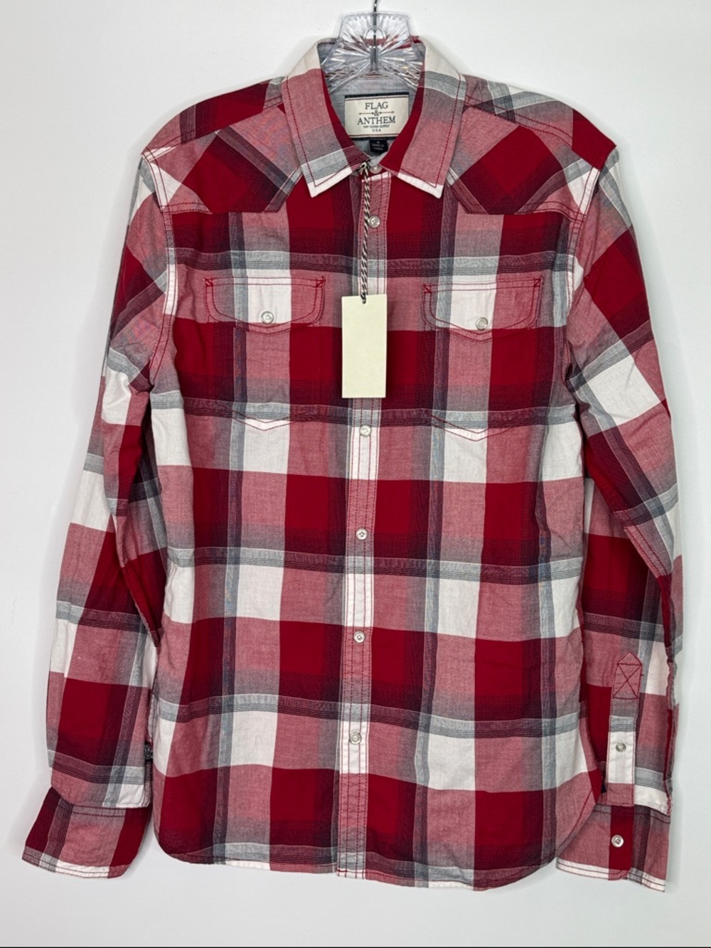 Flag & Anthem Red White Plaid Button Down Shirt Size Small NWT